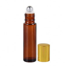 10 ml Amber Roll On Bottle With Steel Ball & Gold Cap