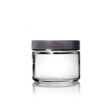 1 Oz Clear Glass Jar With Black Ribbed Cap