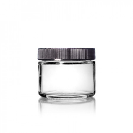1 Oz Clear Glass Jar With Black Ribbed Cap