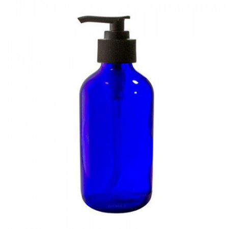 4 Oz Blue Glass Bottle With Black Lotion Pump