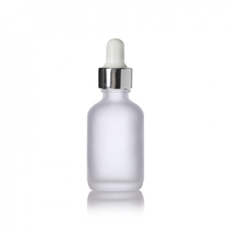 1 Oz Frosted Glass Bottle With Silver & White Dropper