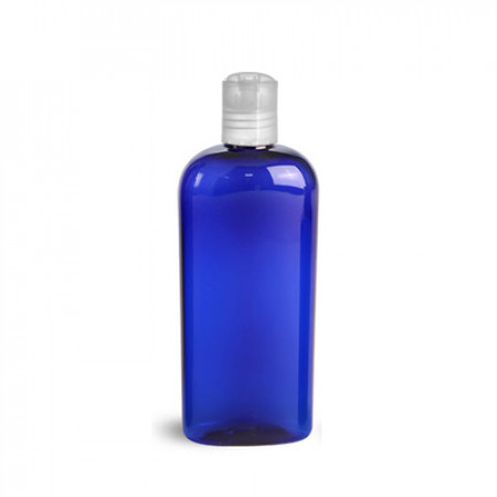 4 Oz Blue PET Oval Bottle With Natural Disc Top