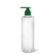 8 Oz PET Cylinder Bottle With Green Lotion Pump
