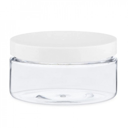 8 Oz Clear Pet Heavy Wall Jar With White Cap