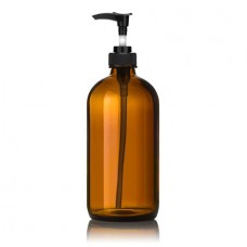 16 Oz Amber Glass Bottle With Black Lotion Pump