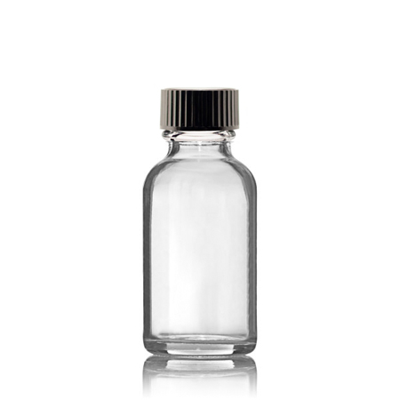 1 Oz Clear Glass Bottle With Black Cap