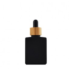 30 ml Black Glass Rectangle Bottle With Black Bamboo Dropper