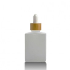 30 ml Rectangle Glass Bottle White With Bamboo Dropper