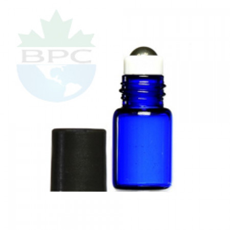 3 ml Blue Glass  Roll On Vial With Black Cap