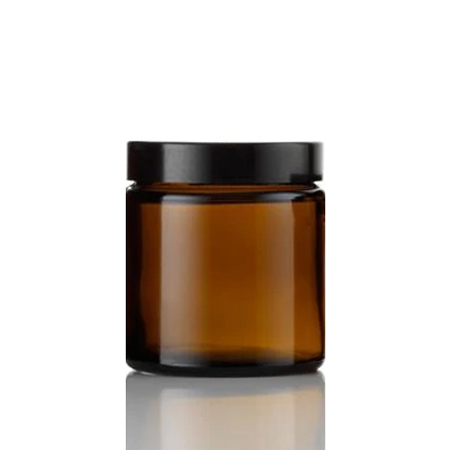 4 Oz Amber Glass Jar With Black Smooth Lined Cap