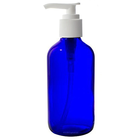 4 Oz Blue Glass Bottle With White Lotion Pump