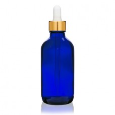4 Oz Blue Glass Bottle With Gold White Dropper