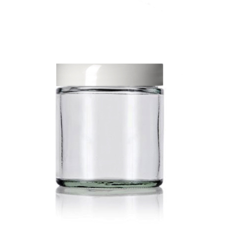 4 Oz Clear Glass Jar With White Smooth Lined Cap