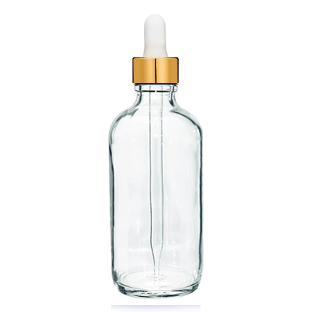 4 Oz Clear Glass Bottle With Gold White Dropper