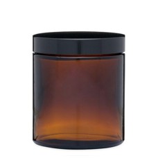 8 Oz Amber Strait  Side Glass Jar With Black Cap