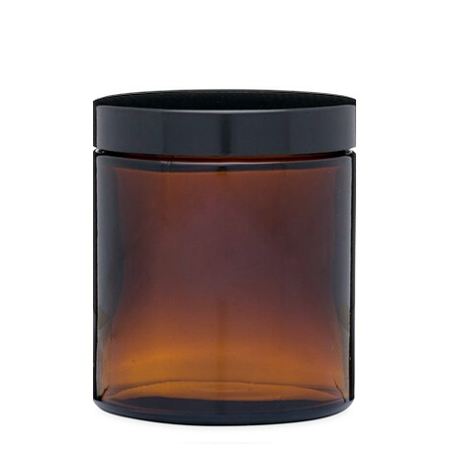 8 Oz Amber Straight Side Glass Jar With Black Cap