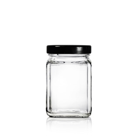 8 Oz Clear Glass Square Jar With Black Metal Lug Cap